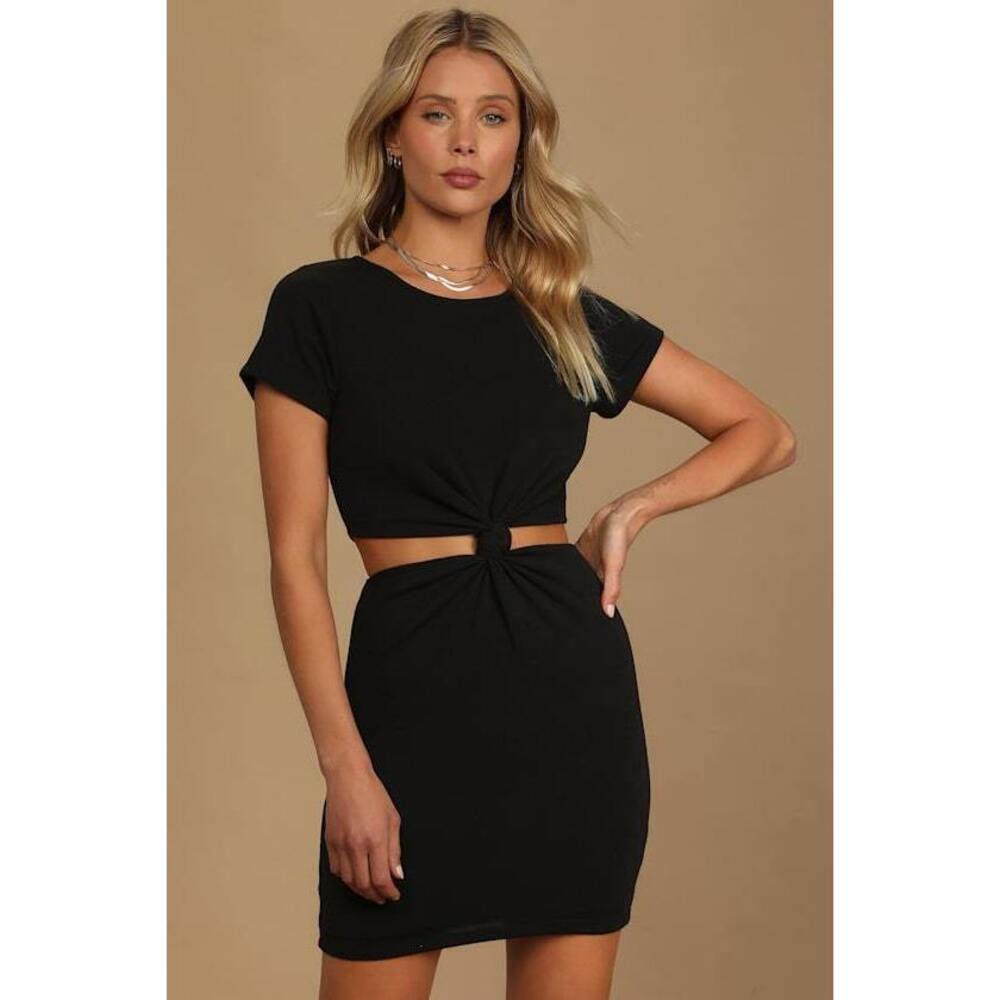 Lulus Knotty But Nice Black Knotted Cutout T-shirt Dress - Size M